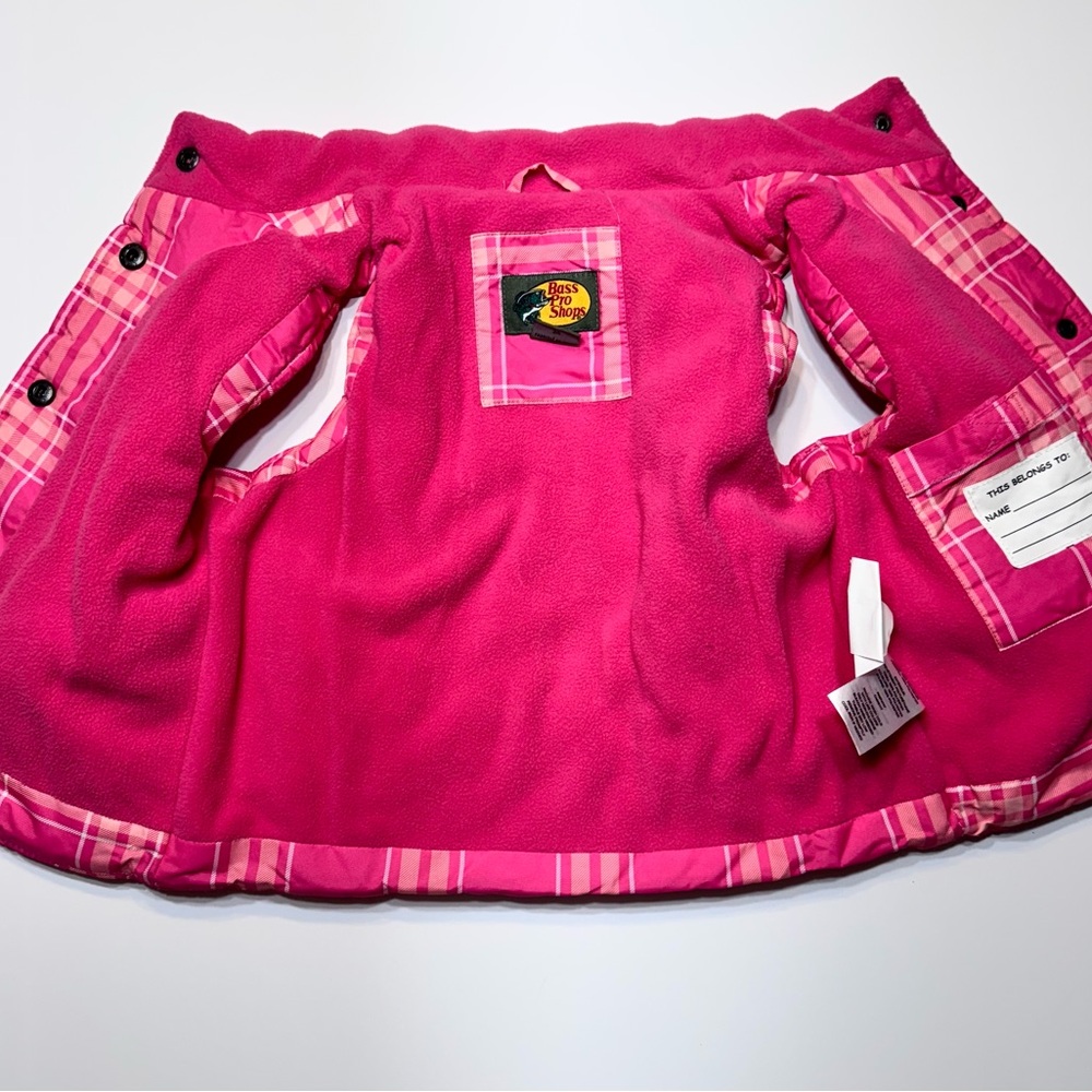 Bass Pro Shops Pink Plaid Quilted Puffer Vest Girls 3T Fleece Lined - Picture 3 of 9